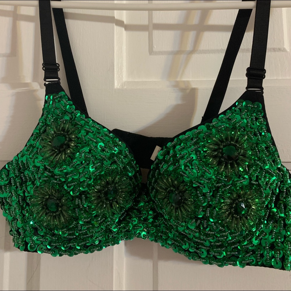Green sequin bra